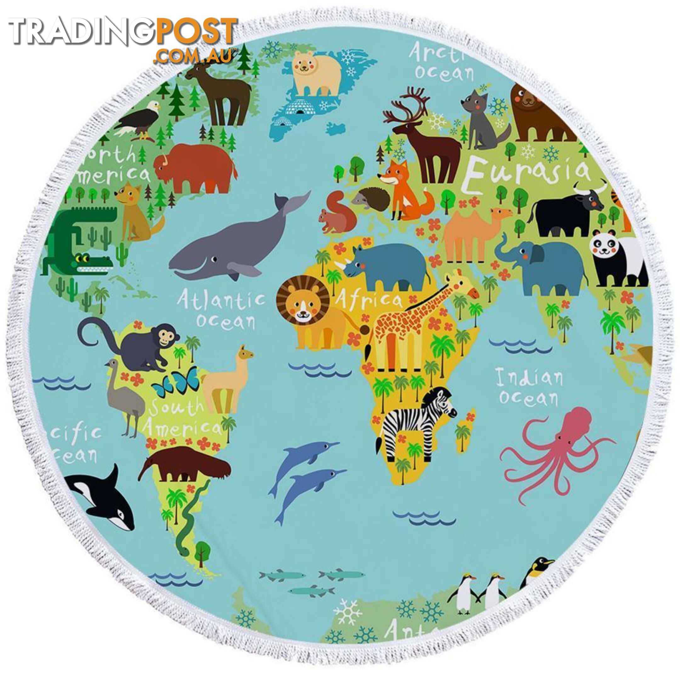 Animal World Map Beach Towel - Towel - 7427046328371