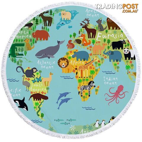 Animal World Map Beach Towel - Towel - 7427046328371