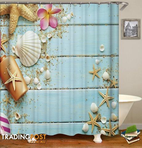 Starfish and Shells On A Blue Deck Shower Curtain - Curtain - 7427005905377