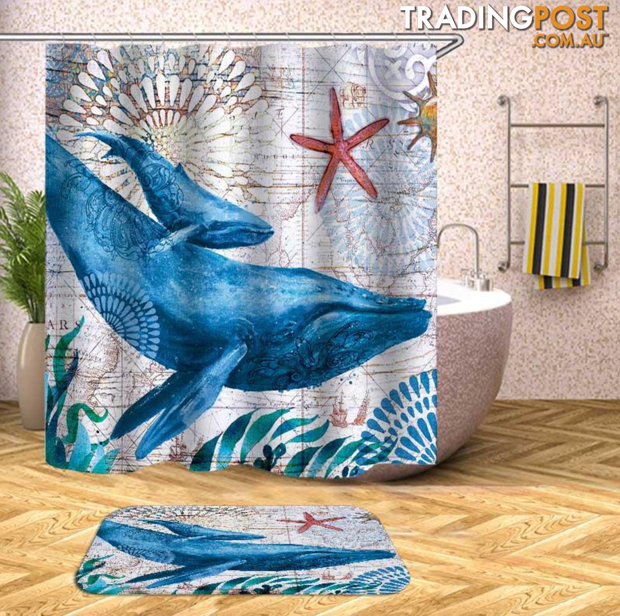 Whales Vintage Map Shower Curtain - Curtain - 7427046054225