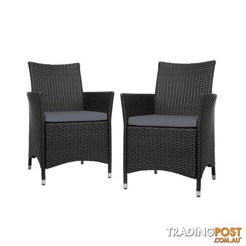 Outdoor Bistro Set Chairs Patio Dining Wicker Garden Cushion X2 - Gardeon - 9355720047233