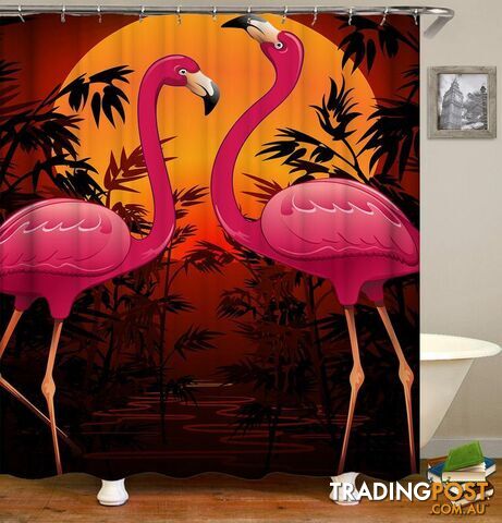 Tropical Sunset Flamingos Shower Curtain - Curtain - 7427046012607