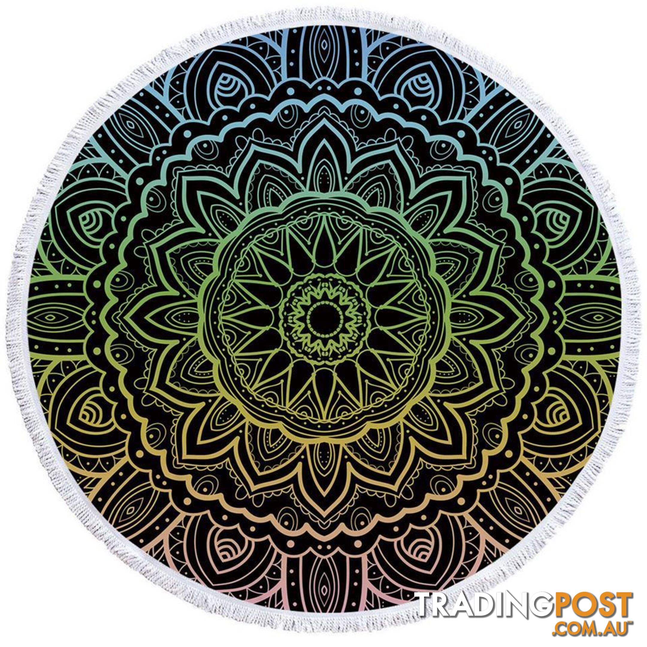 Mandala Over Black Beach Towel - Towel - 7427046321549