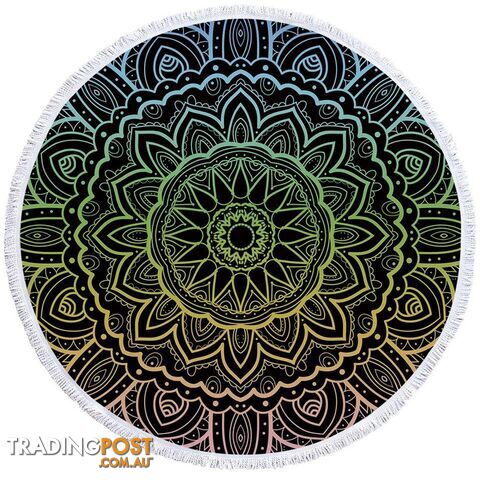 Mandala Over Black Beach Towel - Towel - 7427046321549