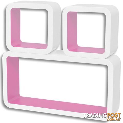 MDF Floating Wall Display Shelf - White-Pink (Set of 3) - Unbranded - 4326500433961