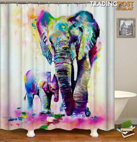 Elephant And Its Baby Art Painting Shower Curtain - Curtain - 7427045996496