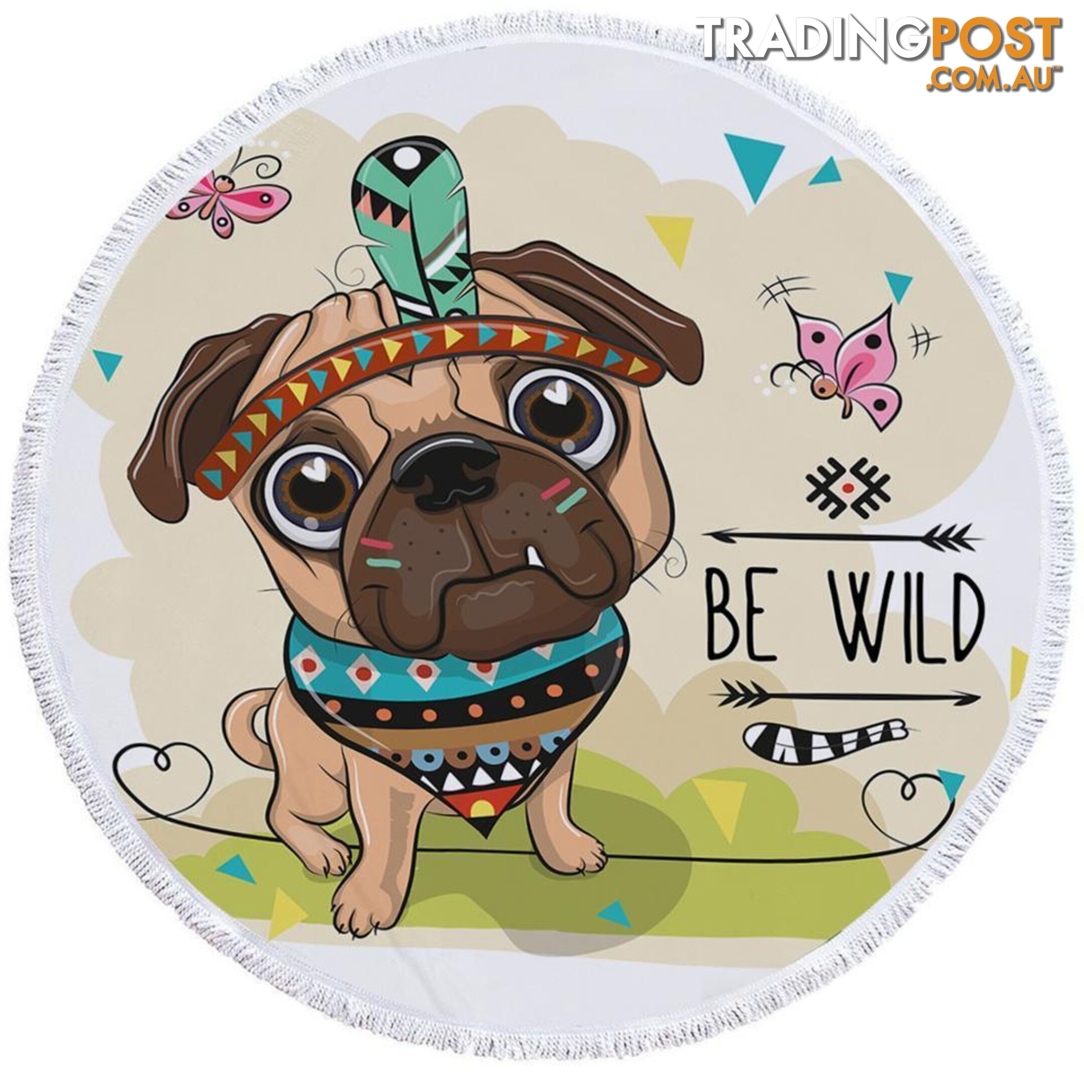 Adorable Native American Pug Beach Towel - Towel - 7427046316774