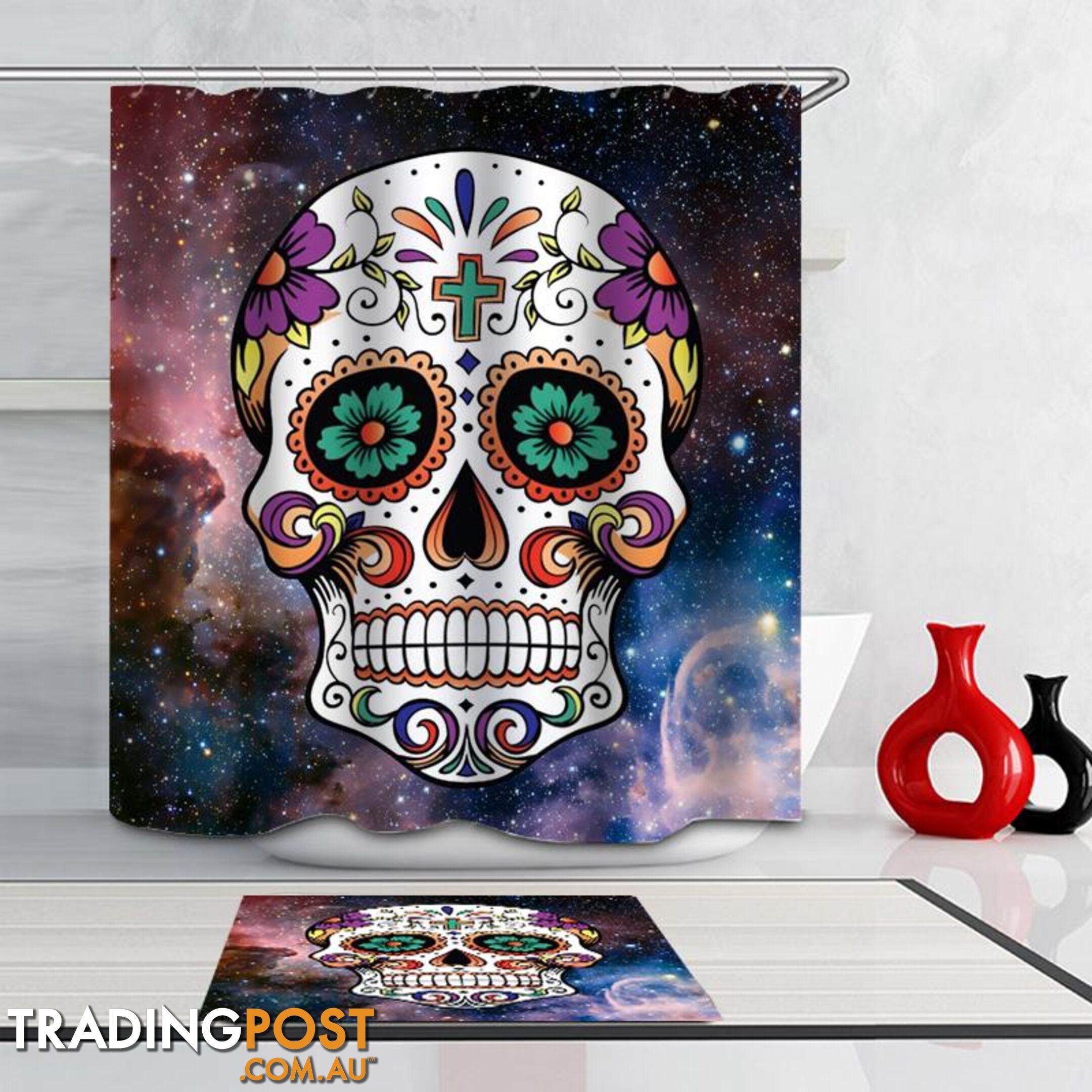 Space Sugar Skull Shower Curtain - Curtain - 7427045926479