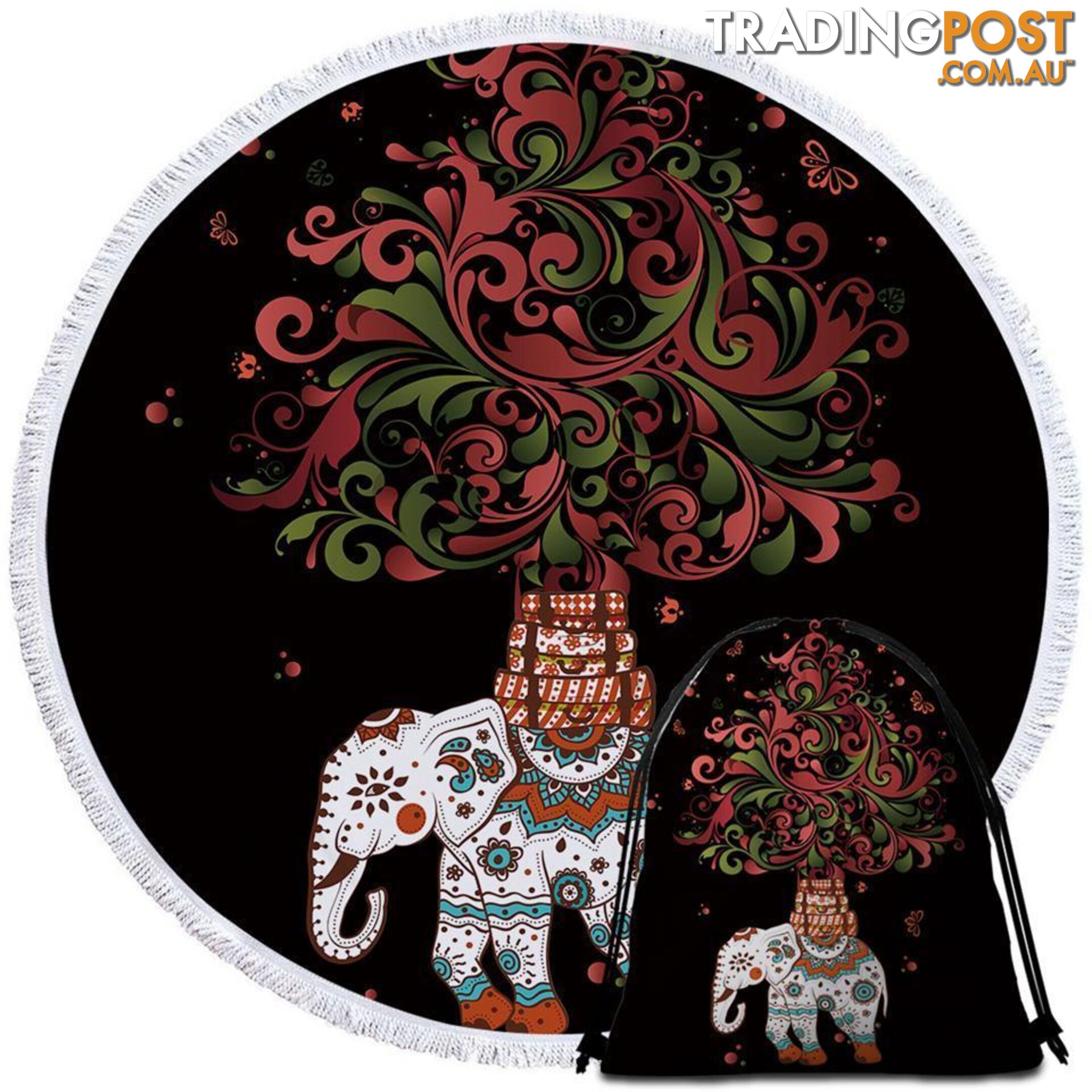 Red and Green Ornaments Indian Elephant Beach Towel - Towel - 7427046326643