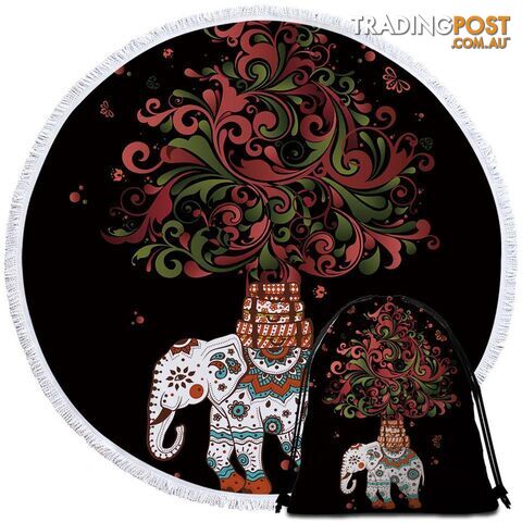 Red and Green Ornaments Indian Elephant Beach Towel - Towel - 7427046326643