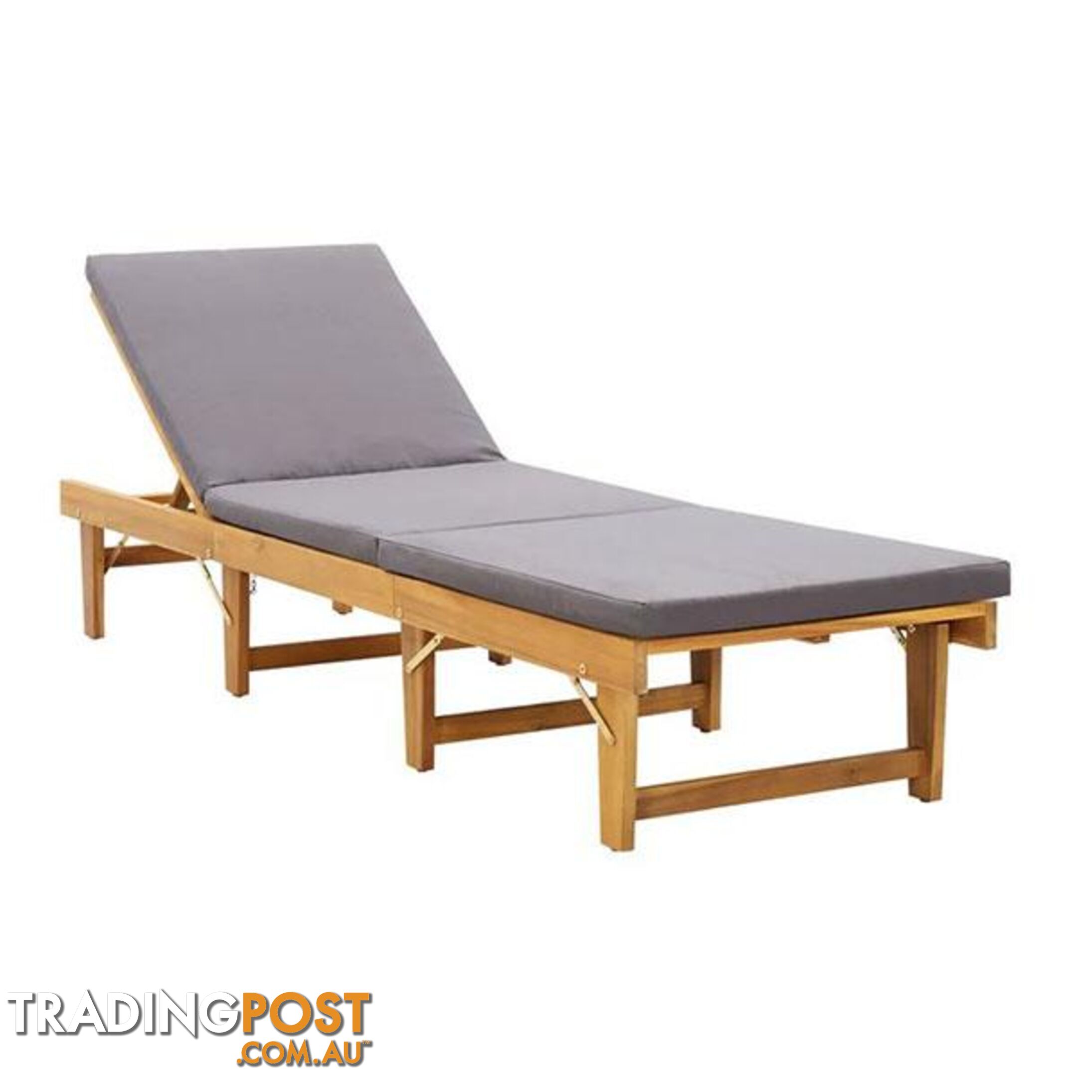 Folding Sun Lounger With Dark Grey Cushion Solid Acacia Wood - Unbranded - 8719883732367