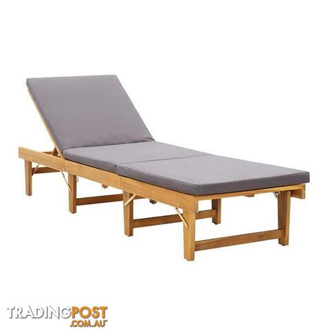 Folding Sun Lounger With Dark Grey Cushion Solid Acacia Wood - Unbranded - 8719883732367