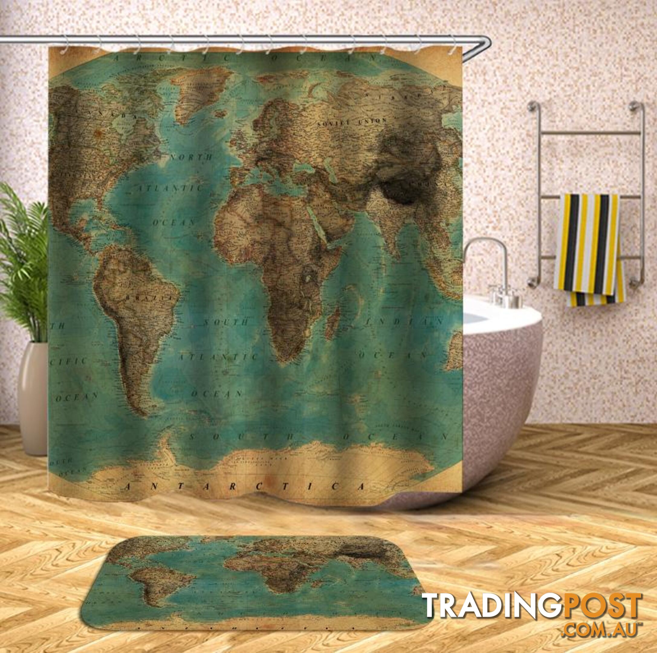 Embossment World Map Shower Curtain - Curtain - 7427046006552