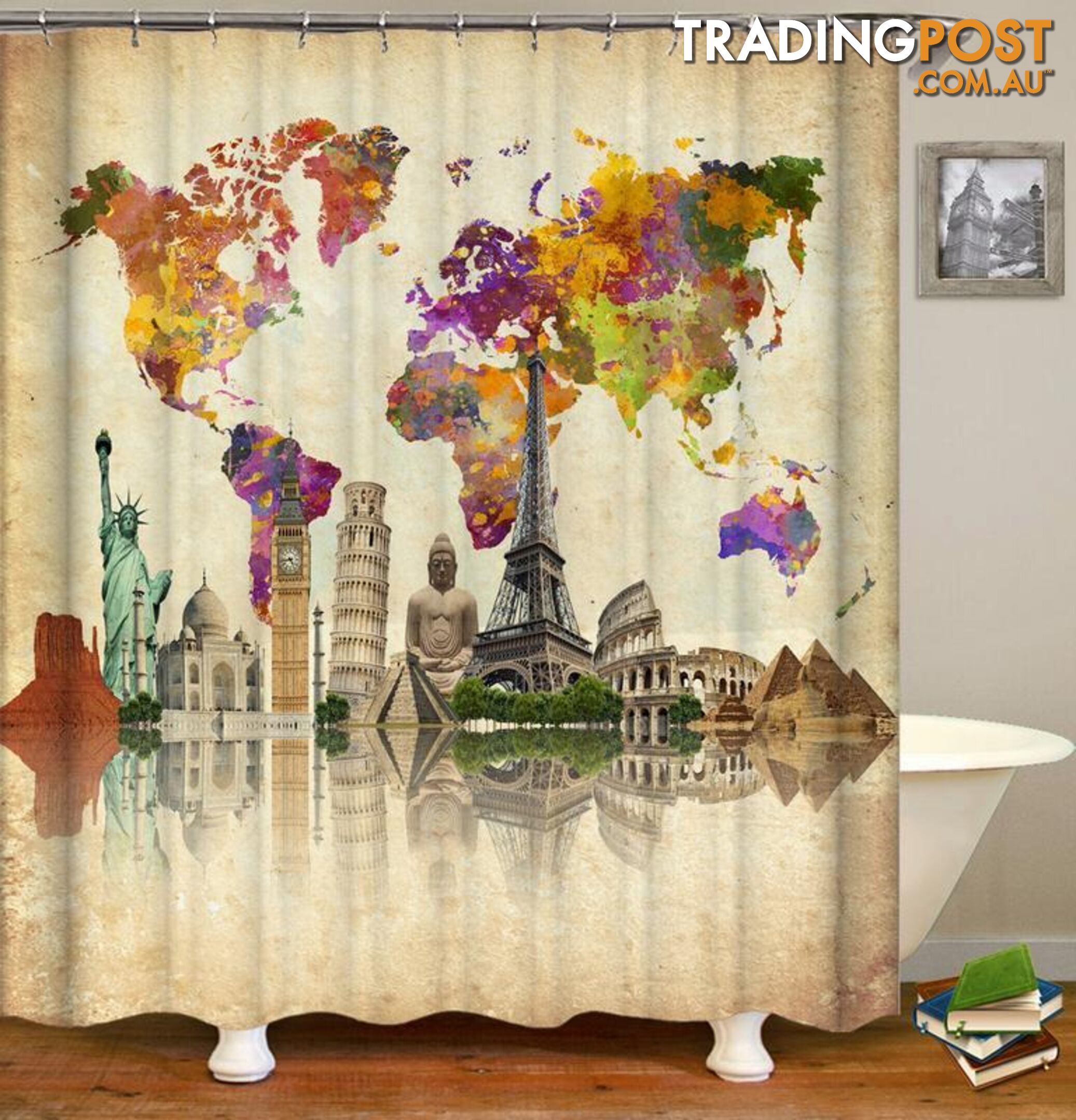 World Map Attractions Shower Curtain - Curtain - 7427045987425