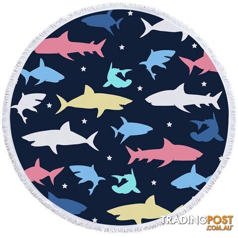 Multi Colored Sharks Beach Towel - Towel - 7427046304696