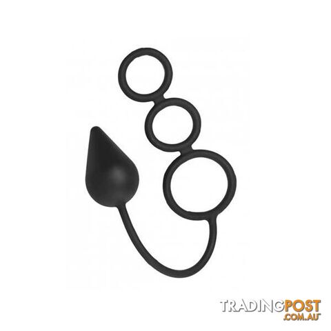 Triple Threat Silicone Tri Cock Ring And Anal Plug Small Black - Adult Toys - 848518018298