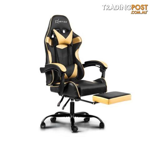 Office Chair Gaming Recliner Pu Leather Armrest Footrest Black Golden - Artiss - 9355720008531