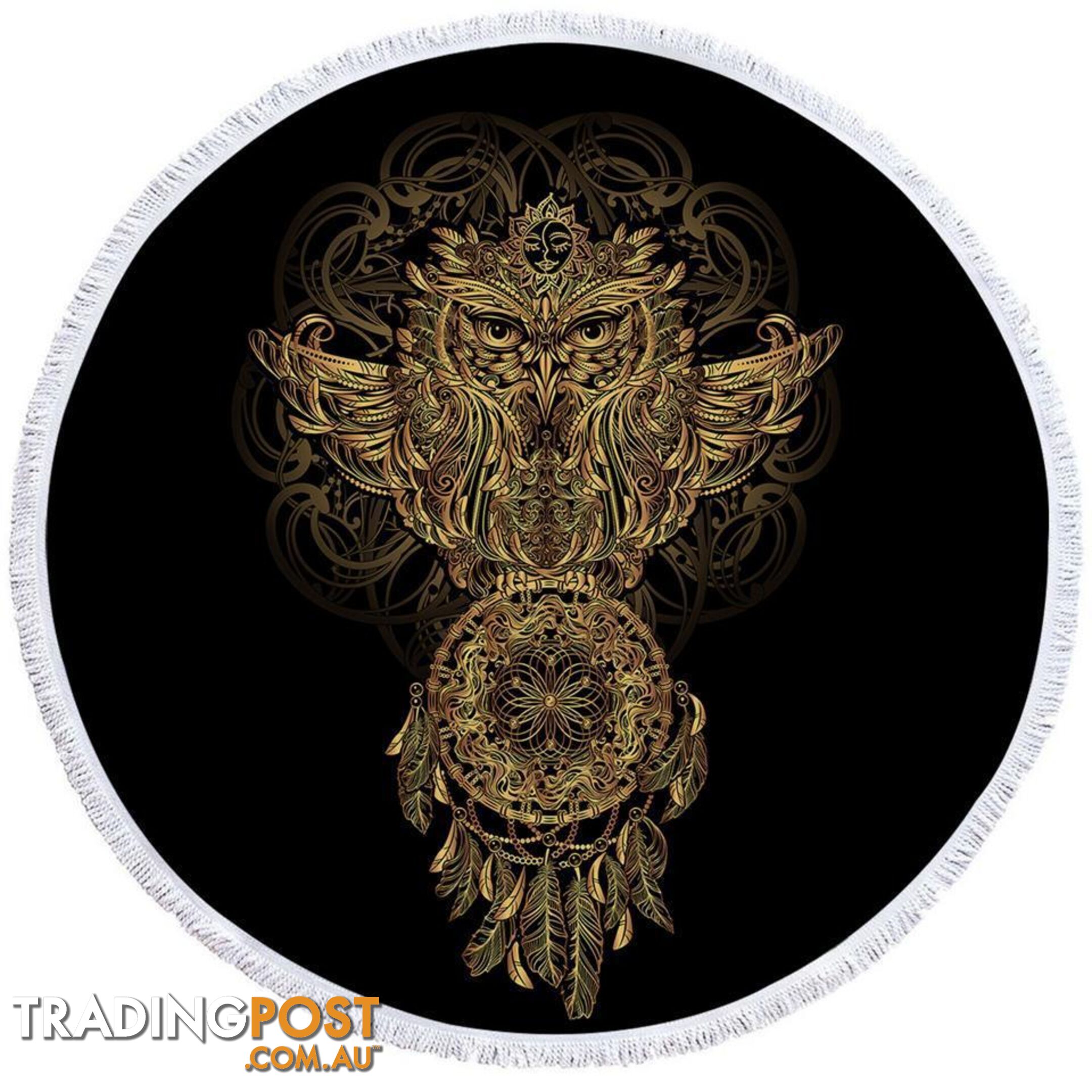 Gold Dream Catcher and Owl Beach Towel - Towel - 7427046327626