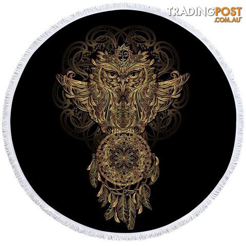 Gold Dream Catcher and Owl Beach Towel - Towel - 7427046327626