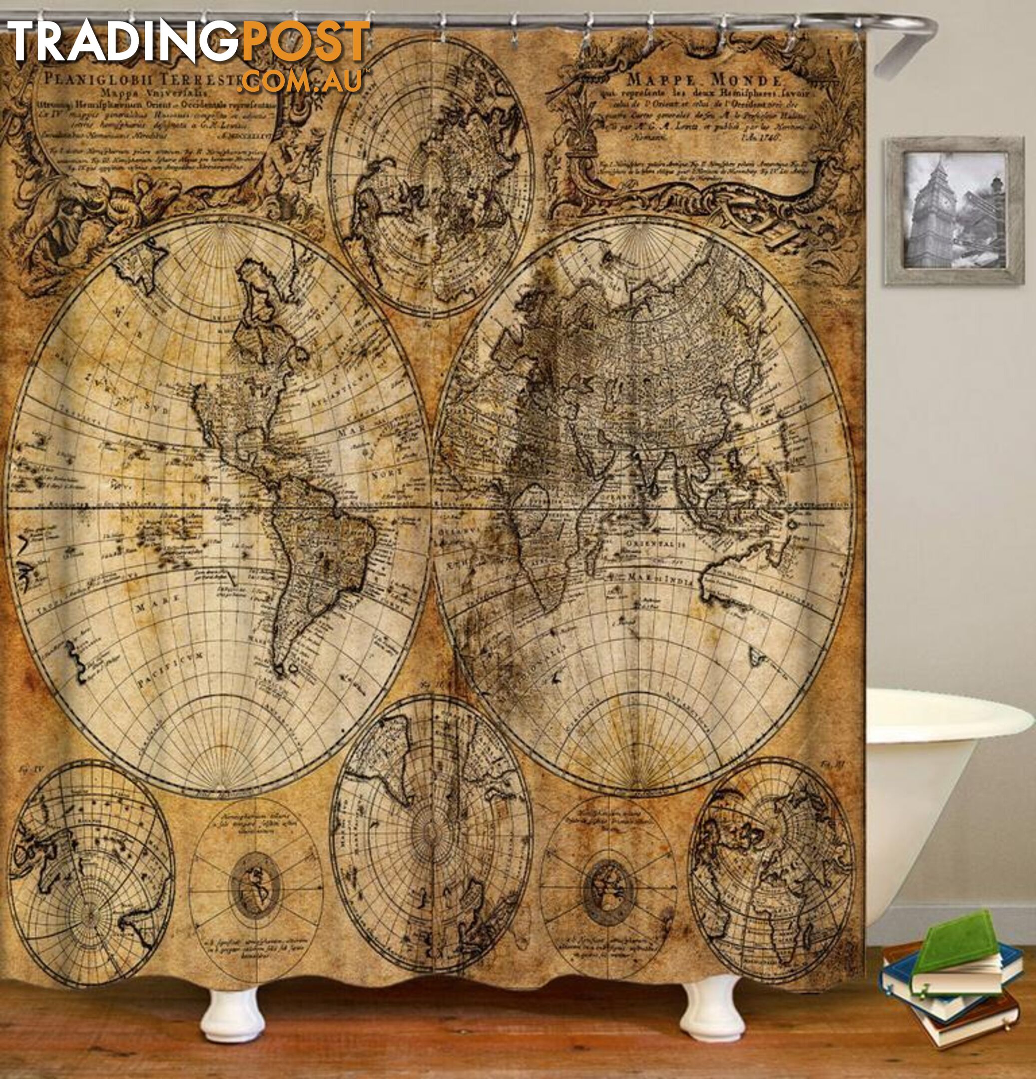 Vintage Leather Globe Map Shower Curtain - Curtain - 7427046004893