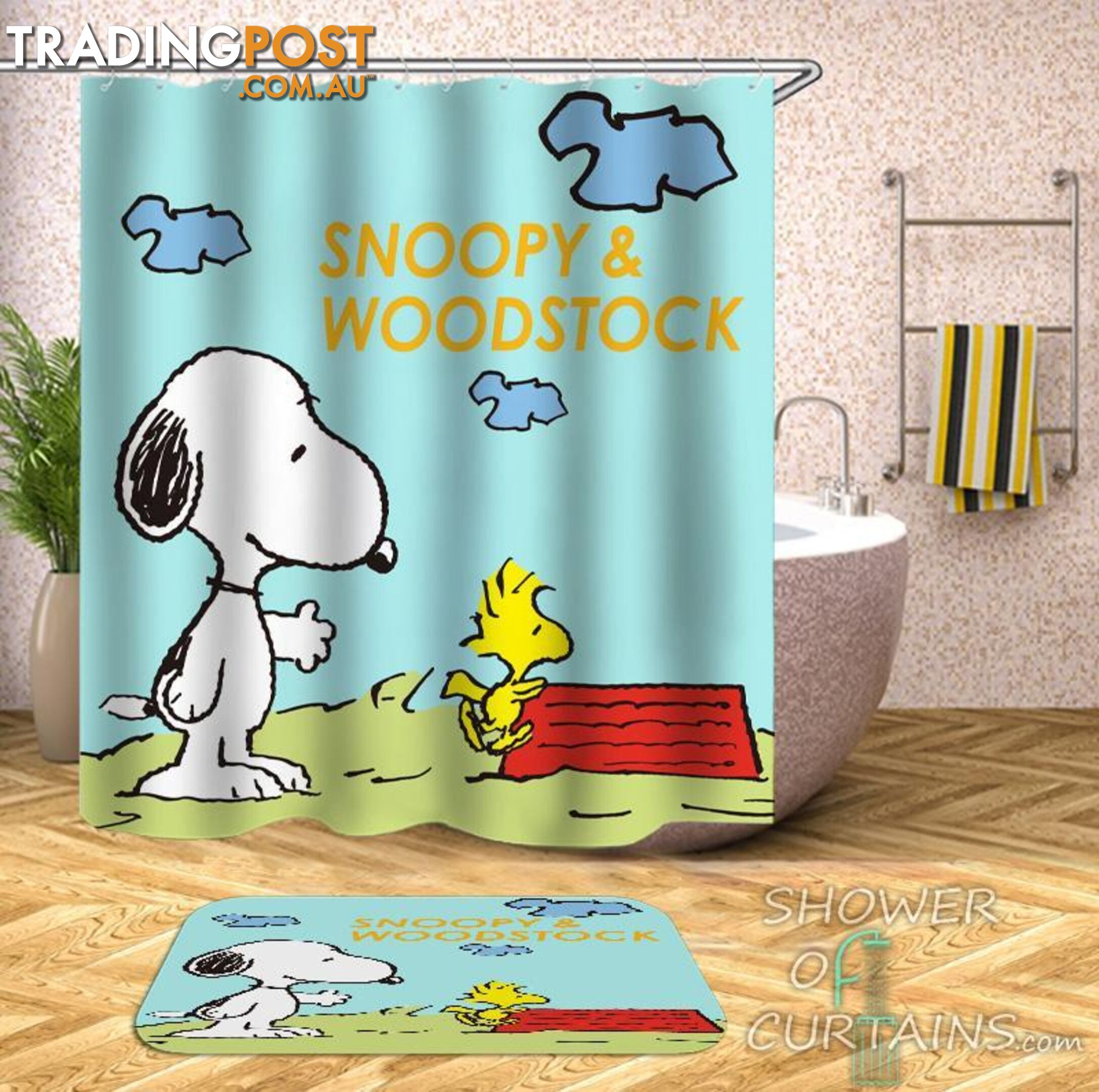 Snoopy And Woodstock Shower Curtain - Curtain - 7427046235693