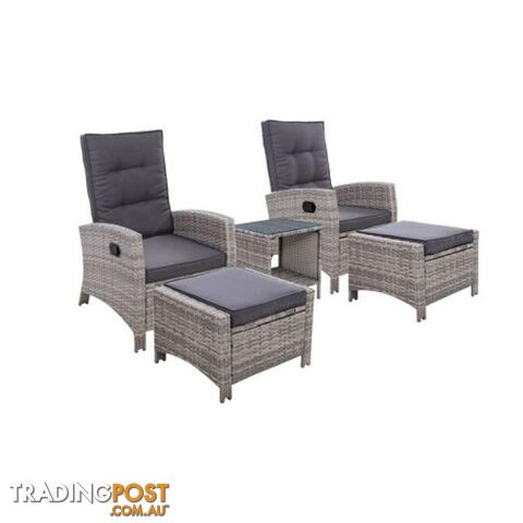 Outdoor Patio Furniture Recliner Chair Table Setting Wicker Lounge 5Pc - Gardeon - 9355720020274