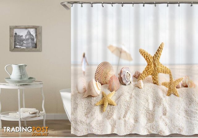 Starfish And Shells On The Beach Sand Shower Curtain - Curtain - 7427005894824