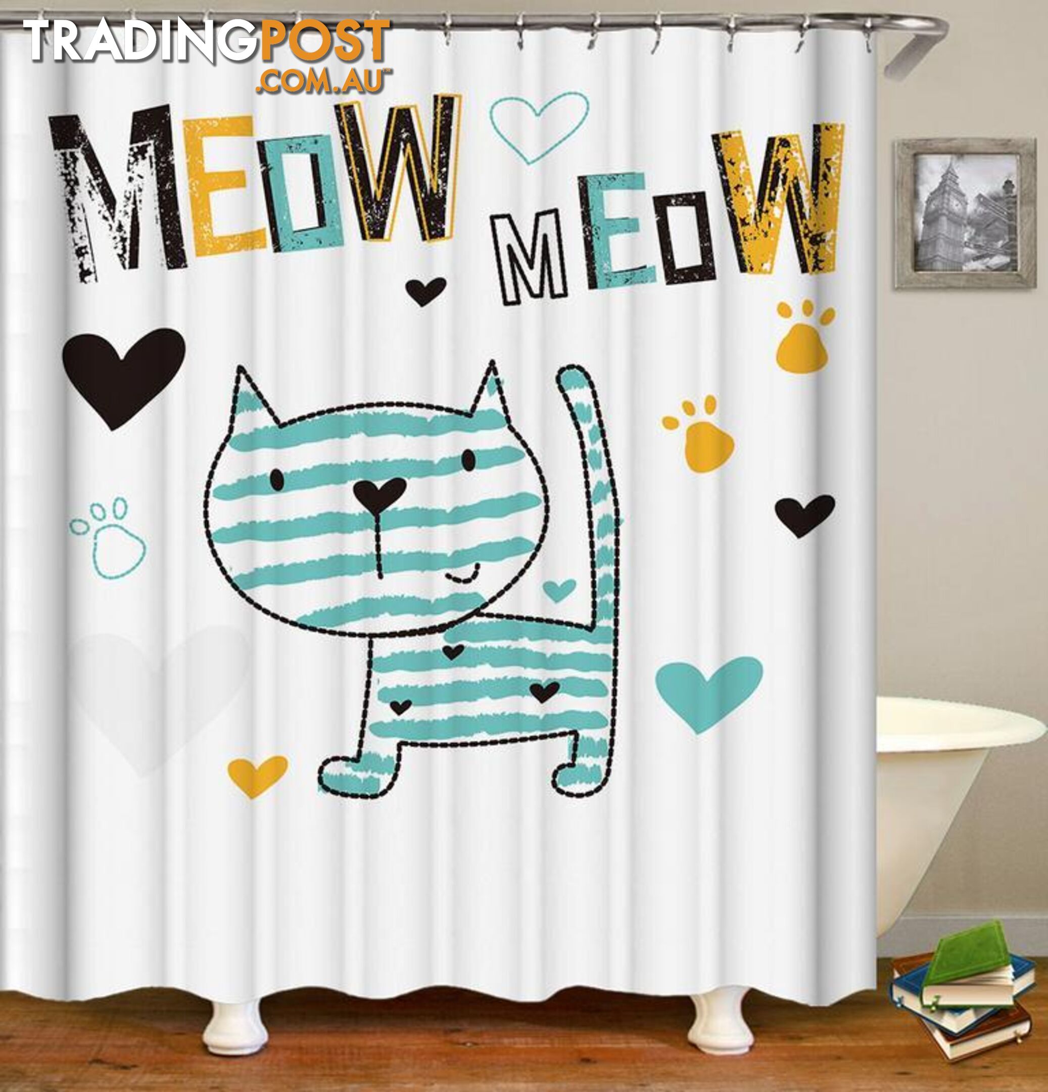 Meow Cute Cat Drawing Shower Curtain - Curtain - 7427046038393