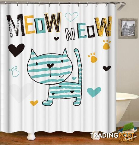 Meow Cute Cat Drawing Shower Curtain - Curtain - 7427046038393