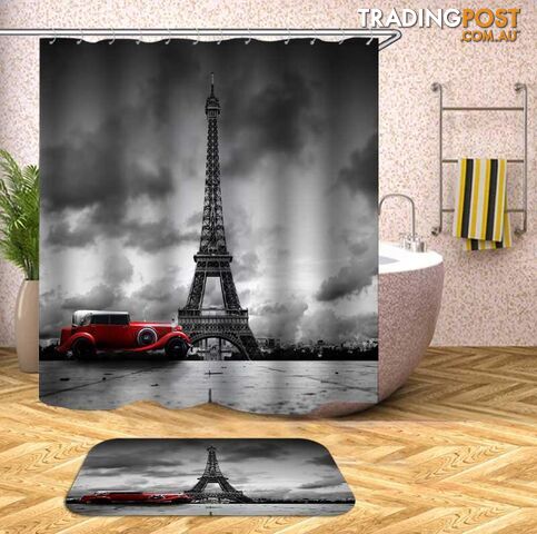 Classic Car At The Eiffel Tower Shower Curtain - Curtain - 7427046081528