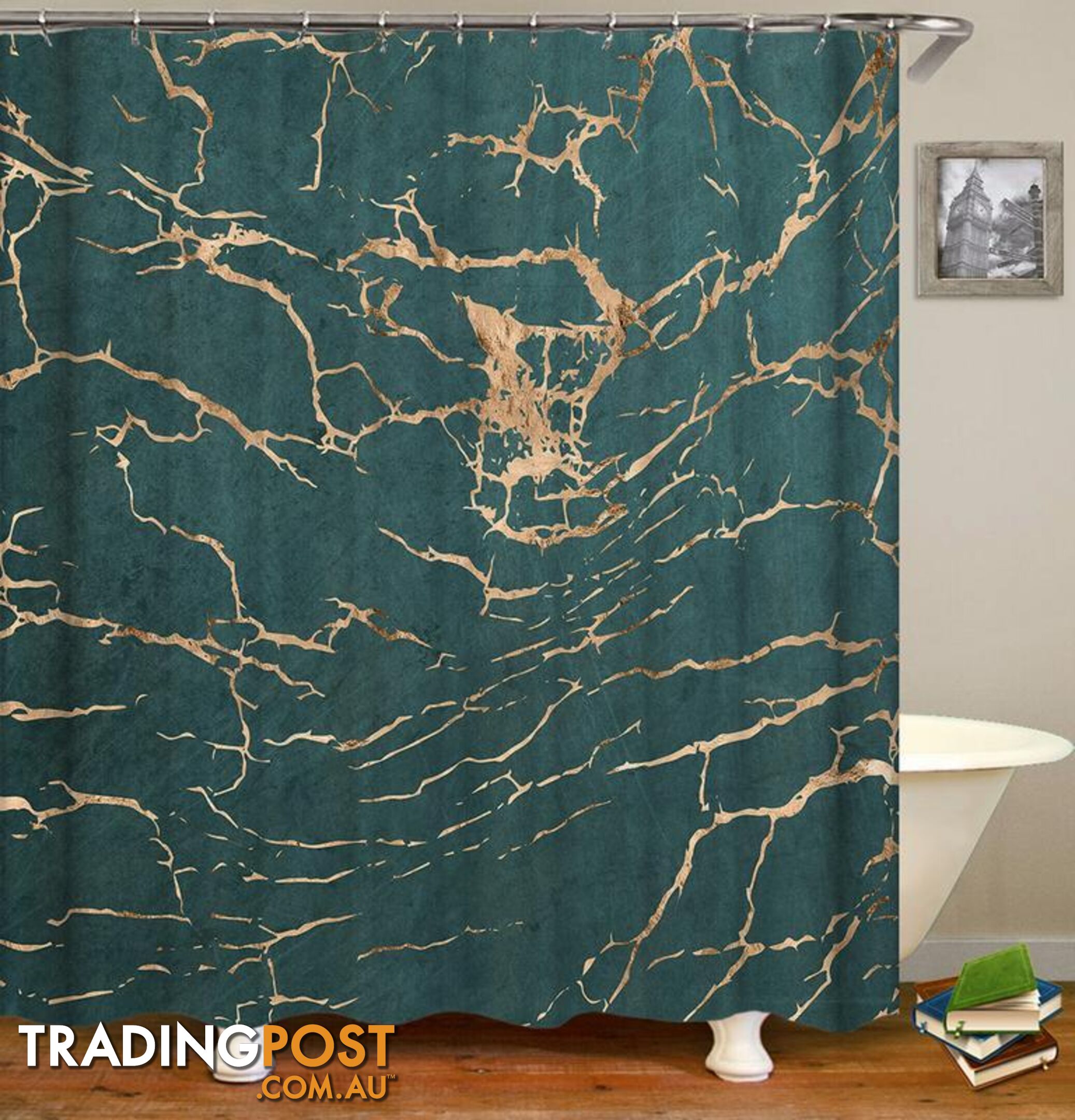 Teal Marble Shower Curtain - Curtain - 7427046139113