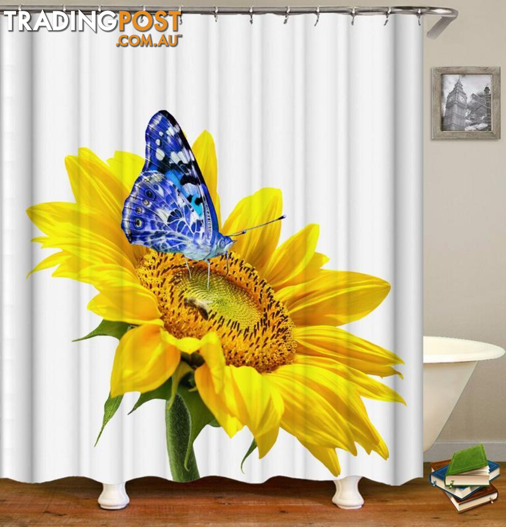 Blue Against Yellow Sunflower Shower Curtain - Curtain - 7427005933561