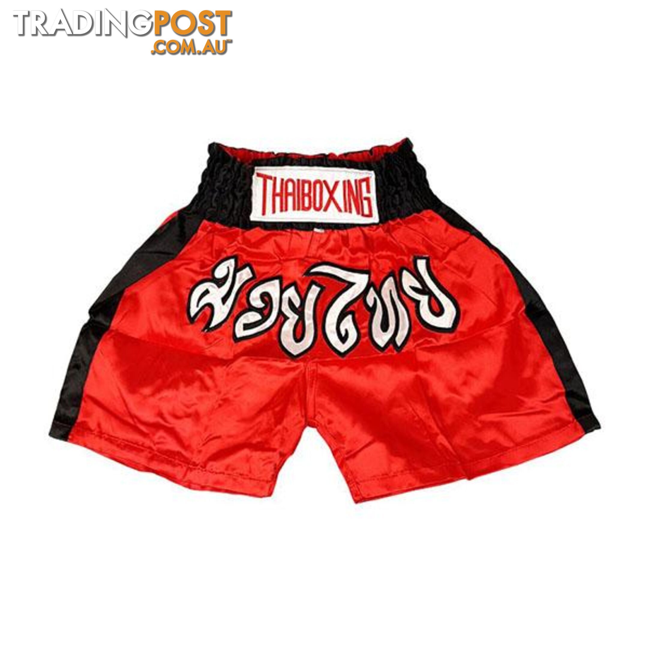 Adults Boxing Pants Satin Red Blackstrip - ThaiBoxing - 9476062140250