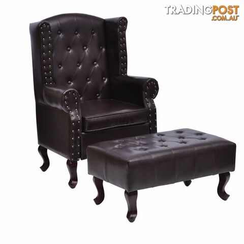 Armchair With Foot Stool Artificial Leather - Dark Brown - Unbranded - 4326500419972