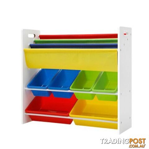 Kids Bookshelf Toy Storage Box Organizer Bookcase 3 Tiers - Keezi - 9350062198193