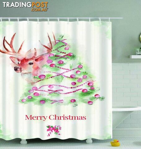 Reindeer Merry Christmas Art Painting Shower Curtain - Curtains - 7427046063913