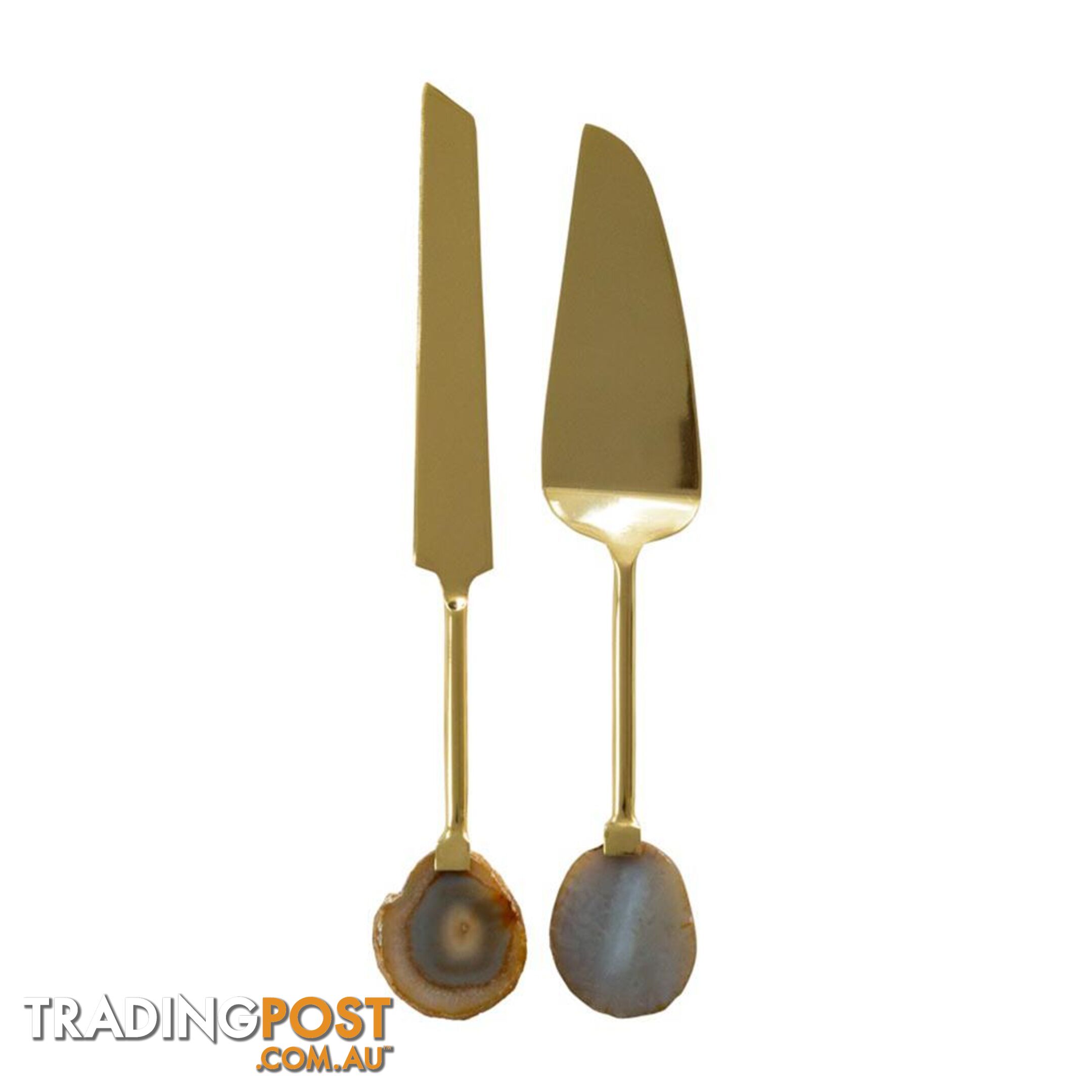 Agate Set of 2 Dessert Servers 35x6x2cm Gold/Natural - Unbranded - 7427046146142