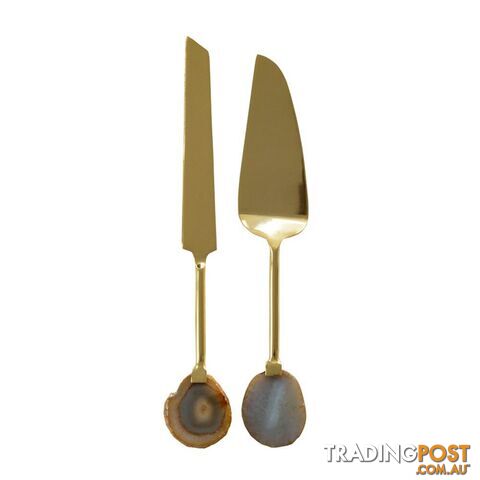 Agate Set of 2 Dessert Servers 35x6x2cm Gold/Natural - Unbranded - 7427046146142