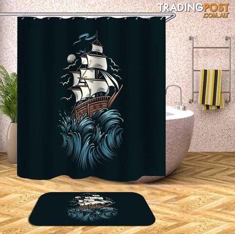 Sailing Ship Dark Drawing Shower Curtain - Curtain - 7427046072410