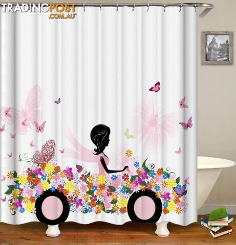 Black Figure In A Flowery Car Shower Curtain - Curtains - 7427045955592
