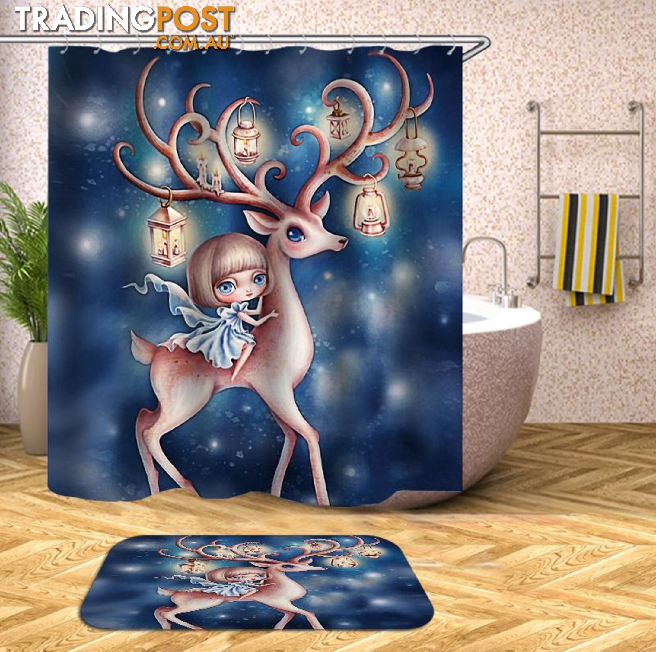 Cartoon Girl Riding A Deer Shower Curtain - Curtain - 7427045945616