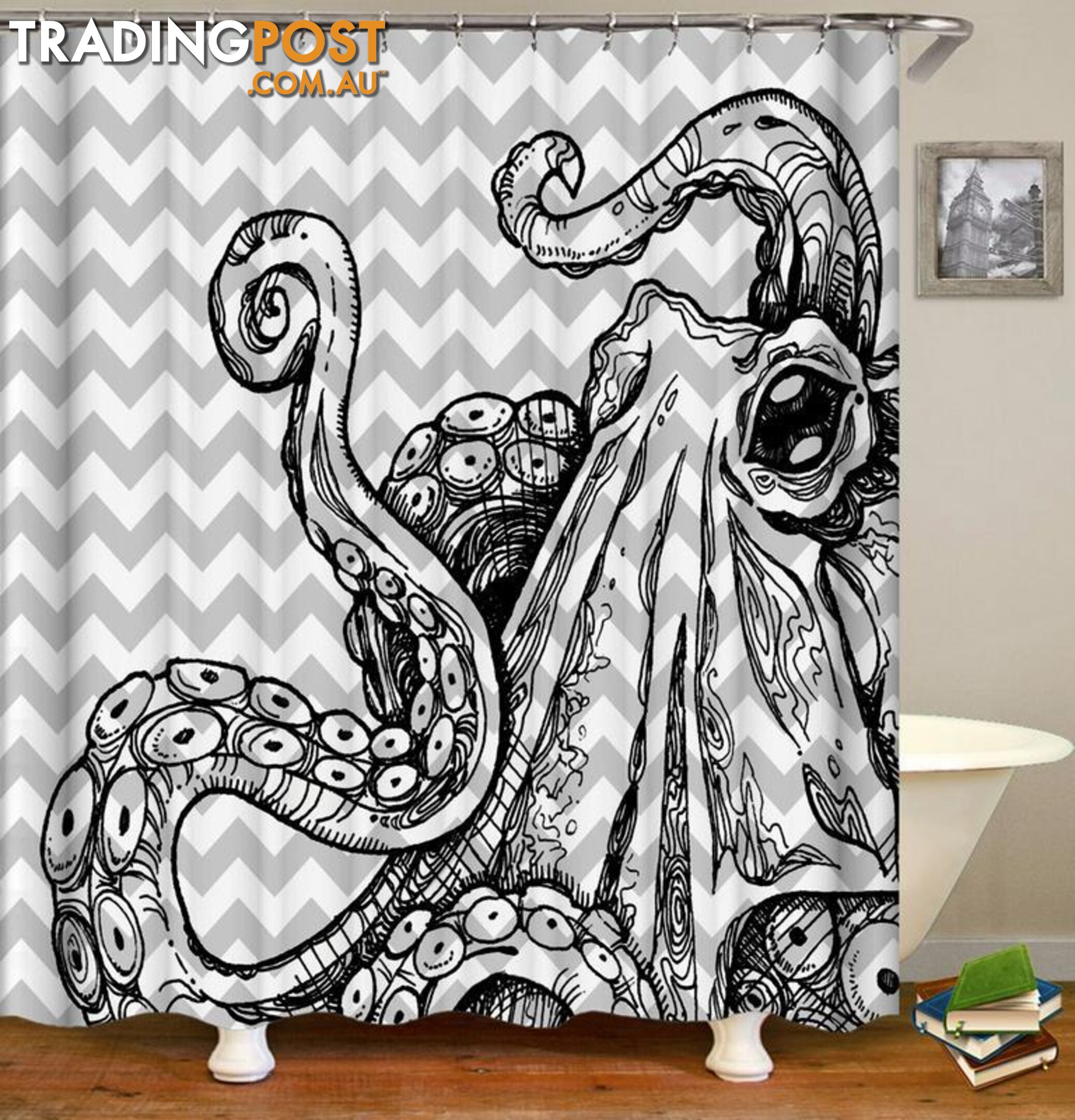 Black N' White Octopus Drawing Shower Curtain - Curtain - 7427045905726