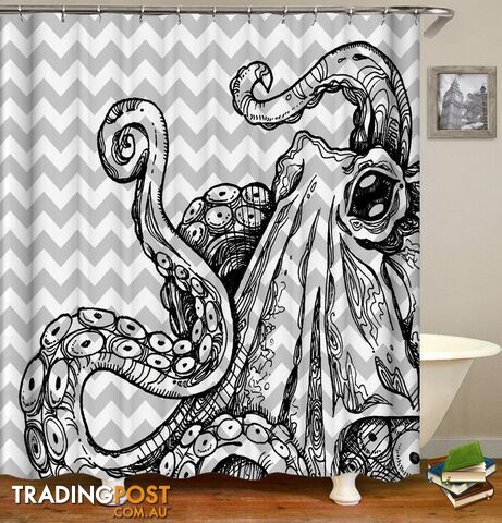 Black N' White Octopus Drawing Shower Curtain - Curtain - 7427045905726