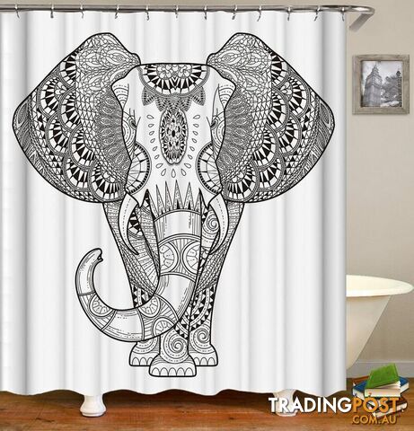 Black And White Elephant Drawing Shower Curtain - Curtain - 7427046029568