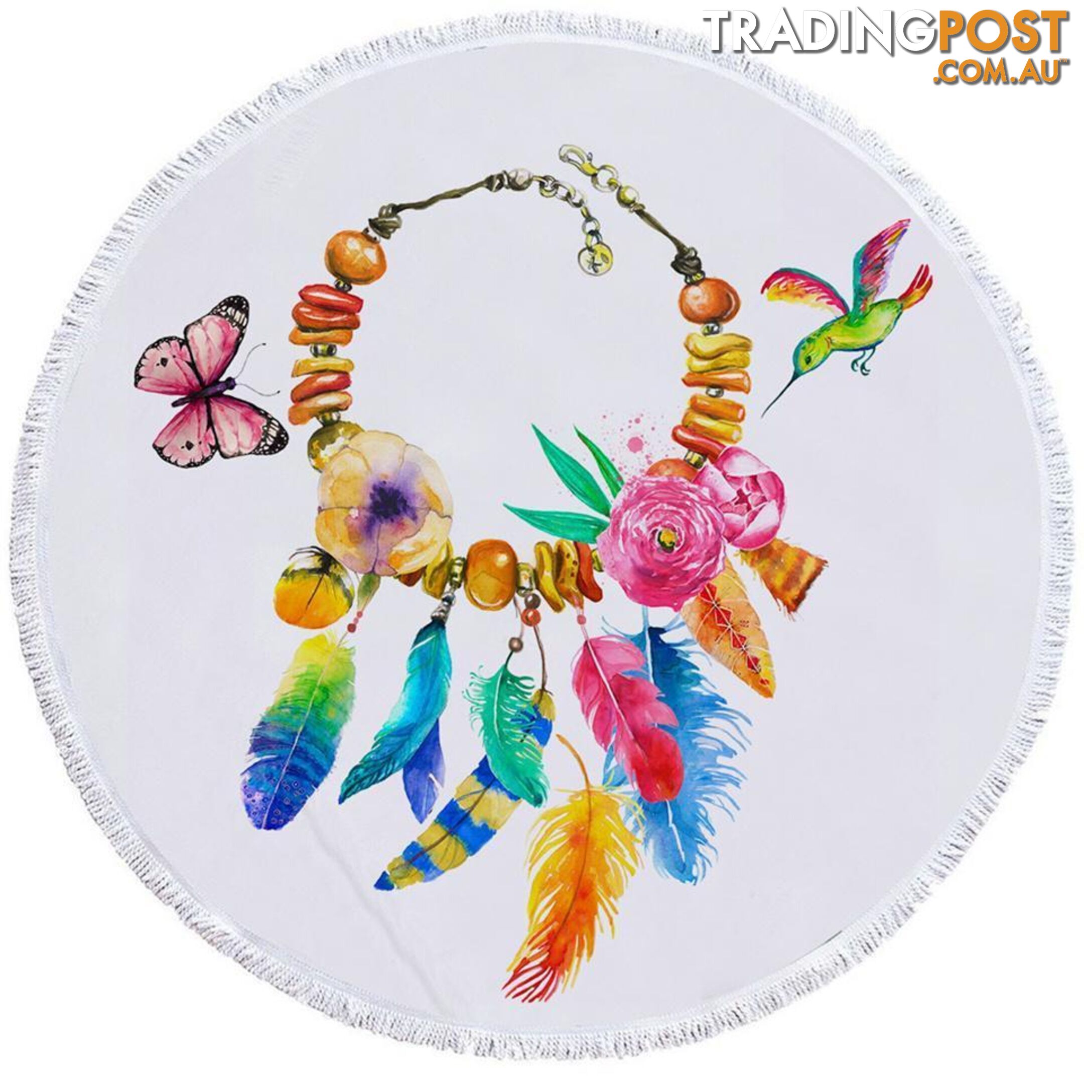 Colorful Feather Necklace Beach Towel - Towel - 7427046308069