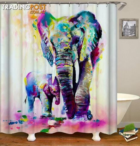 Elephant And Its Baby Art Painting Shower Curtain - Curtain - 7427045996694