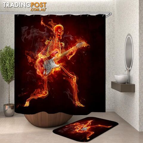 Jamming In Flames Skeleton Shower Curtain - Curtain - 7427046118811
