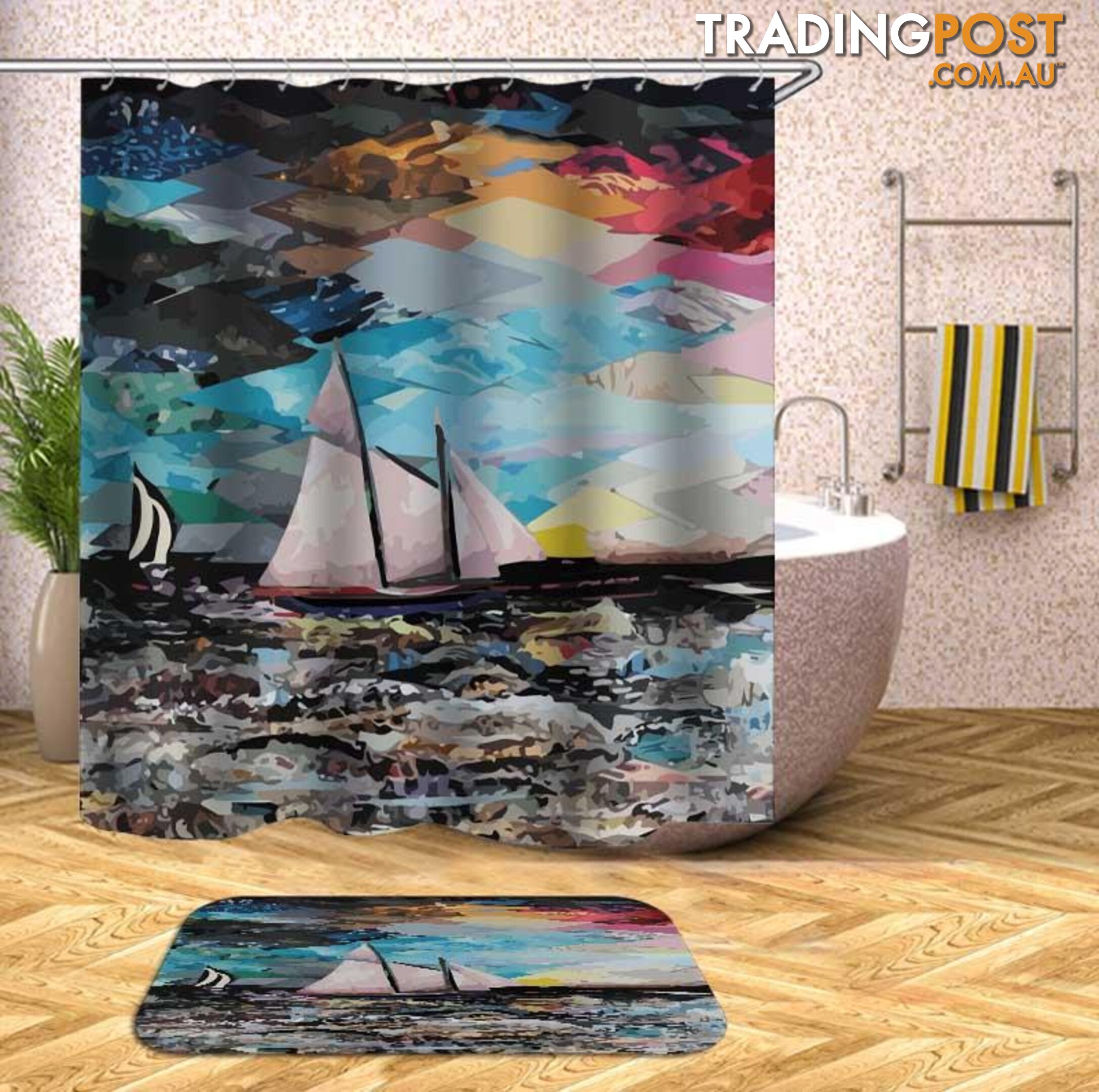 Art Painting Sailboat Shower Curtain - Curtain - 7427046051460