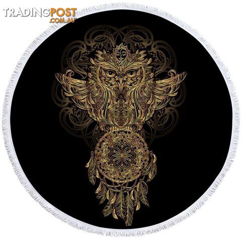 Gold Dream Catcher and Owl Beach Towel - Towel - 7427046327619