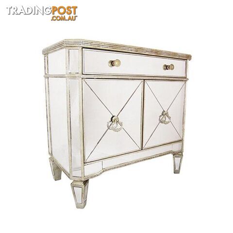 Mirrored 1 Drawer 2 Door Cabinet Antique Ribbed - Cabinet - 7427046210966